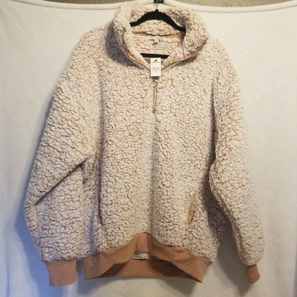 Express One Eleven M Sweatshirt 1/4 Zip Sherpa Fleece Pullover Oversized Pink - Picture 1 of 11